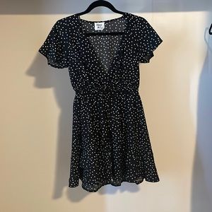 Black and white polka dot skater dress